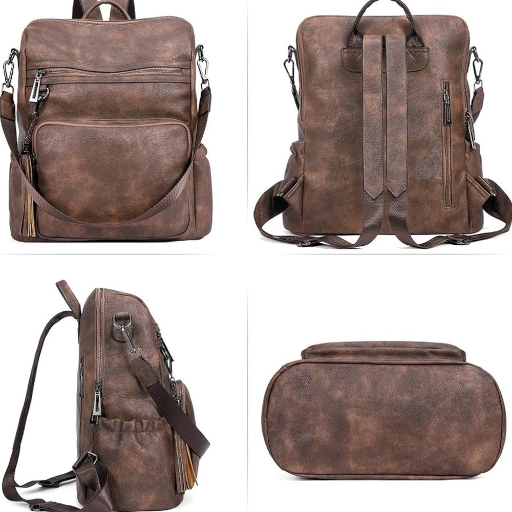 Leather Backpack Purse Coffe Brown - Cluci